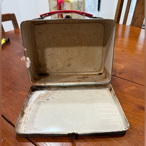 Vintage 1950s Thermos Corsage Flower Metal Lunchbox – Blue Floral Design - Picture 8 of 13